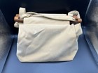 Vintage Canvas Knitting Bag Wood Dowel Handle Harness Racing Sulky Horse Tote