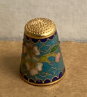 Cloisonne Thimble  1 Flowers Floral Metal   Enamel Collectible Sewing