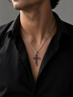 Gift Natural Ruby Black Spinel Cross Pendant Necklace Sterling Silver 18  Chain