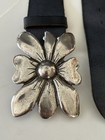 Antoniazzi Firenze Wide Blue Leather Silver Flower Hardware Belt Size Xl Italy