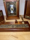 Vintage Style Wooden Clock Desk Set  Carved Look  Elegant Office Decor