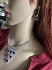 Royal Blue Crystal Rhinestone Formal Necklace Jewelry Set Earring Bridal Elegant