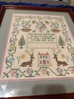 Vintage Sampler Cross Stitch Framed 1967 Handmade 19x17  Trees  Deer Etc