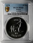 1978  10 Kwacha Malawi  silver  Antelope   Pcgs Ms68  47588953  Top Pop   1 Of 1