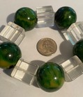 Vintage 1    Green   Yellow Swirl Bakelite Ball   Lucite Cube  Bracelet