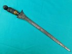 Vintage Antique Indonesian Damascus Blade Dagger Knife Short Sword W  Scabbard