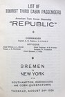 United States Line Ocean Liner Ship Ss Republic Passenger List Booklet 1926