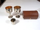 Vtg Mcm D r g m  Germany Silverplate Cordial Shot Glass Travel Set Leather Case