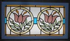 Floral Old English Leaded Stained Glass Window Transom 33 25  X 18 25 