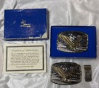 Vintage 1982 Silver Plate 24k Gold American Eagle Bicentennial Belt Buckle 