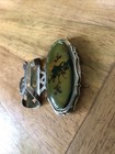 Vintage 50   s-60   s Floral Lipstick Holder W  Mirror Silver Tone Oval Enamel Cover