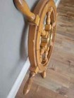 Large 24  Boat Ship Wooden Steering Wheel Helm Brass Center Nautical Wall Decor