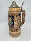 German Beer Stein Vintage Musical Movement Antique Mug Pewter Lid Plays Music 