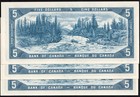 3 Consecutive Canada 1954  5 Five Dollar Banknotes - Uncirculated