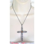 Antique Peruzzi 800 Silver Ornate Pierce Work Citrine Cross   Chain Necklace