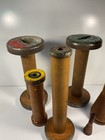 Set Of  Seven Vintage Primitive Industrial Wooden Textile Bobbin Spools   Shuttl