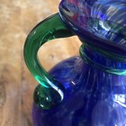 Vintage Hand Blown Art Glass Speckled Cobalt Blue Vase Applied Green Streaks