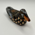 Vtg Hand Painted Wooden Duck Miniature Decoy Glass Eyes Folk Art Carving 4 5 