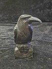 Hand-carved Obsidian Raven crow Figurine With Iridescent Sheen And Purple  eyes 