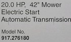 Sears Craftsman Ys4500 Hydro 20 0 H p 42  Lawn Tractor 917 276180 Owners Manual