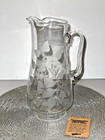 Vintage Clear Glass Etched Cut Cocktail Martini Pitcher 10    Import Assoc Barware