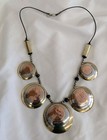 Vintage 70s Mixed Metal Silver Copper Brass Tone Disc Wood Bead Necklace 13 