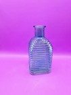 Light Blue Ribbed Square Shaped Bottom Glass Bottle Vase 5 25  Tall Vintage
