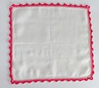 Vintage Hankie White Irish Linen Hand Embroidered Edging In Pink   White 1940s