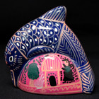 Talavera Style Hand Painted Clay Pottery Dolphin  Dark Blue   Pink 3 1 4  Tall