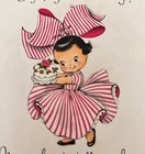 Vtg Norcross Betty Bow Sweet Candy Cane Stripe Girl Birthday Cake Greeting Card