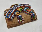 Huichol Hand Beaded Mexican Folk Art Lizard Laying On Wood Log Colorful 7  X 5 