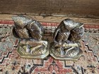 Mid Century Owl Bookends     Vintage Pair Brass Finish Heavy Usa Made