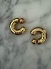 Jenny Bird Tome Large Hoop Earrings Gold Tone Crescent Post Closure  worn Once 
