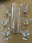 Vintage Six Mid Century Martini Etched Glass Spherical Bases Matching Pitcher