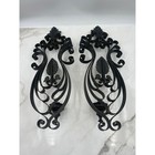 Vtg Black Metal Ornate Wall Sconces Candle Holders Fleur De Lis Scrollwork Set 2