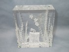 Frank R Albrecht Lucite Acrylic Etching Paperweight Mouse On Stump Spider Flower
