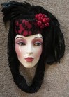 Clay Art Ceramic Face Wall Mask With Feathers And Lace  Gorgeous