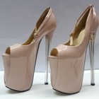 Sexy Super High Heel 22cm Patent Leather Shoes Plus Size Womens Club Shoes 34-50