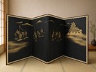 Japanese Byobu Folding Screen Samurai Battle Scene Gold Castle 4 Panel Vintage