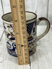 Vintage 1970s Mid Century Japan Stoneware Coffee Tea Mug Blue Tan Folk Art Boho