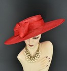 M23155  Red  wide Brim Sinamay Fascinator Hat Kentucky Derby Wedding Church