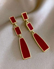 Long Red Enamel Clip On Earrings Gold Drop Dangle Womens Jewelry