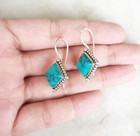 Genuine Turquoise Earrings In 925 Sterling Silver Dangle Women Jewelry