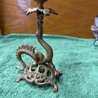 Antique 19th C  Cast Iron Dragon Serpent Gargoyle Candlestick Candle Holder