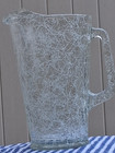Vintage Spaghetti String White Drizzle Glass Pitcher Mcm Heavy