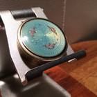 American Elgin powder Compact gold guilloche Enamel W hand Painted Floral   6885
