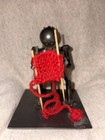Vtg Bolt People Metal Woman Girl Knitting Red Ball Yarn Unusual Unique Handmade