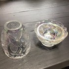 Fenton Clear Satin Inverted  Strawberry 5    Fairy Lamp Lite 2 Piece