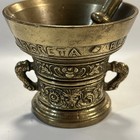 Mortar   Pestle Solid Brass Apothecary Margareta Blawhvlch Anno 1642 Lion Floral