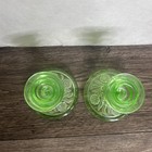 Pair Of Vintage Green Uranium Glass Candlestick Holder -floral Etched Design-